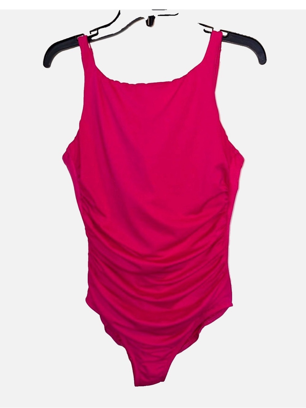 Lands’ End One Piece Swimsuit Size 16 Pink Ruched Tummy Control Square Neck